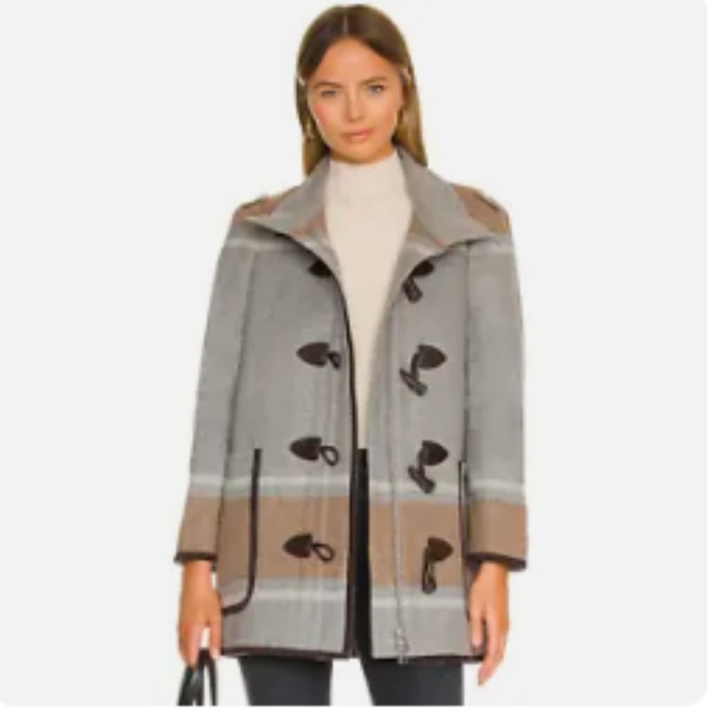 Veronica Beard Gray and Brown Striped Toggle Pea Coat